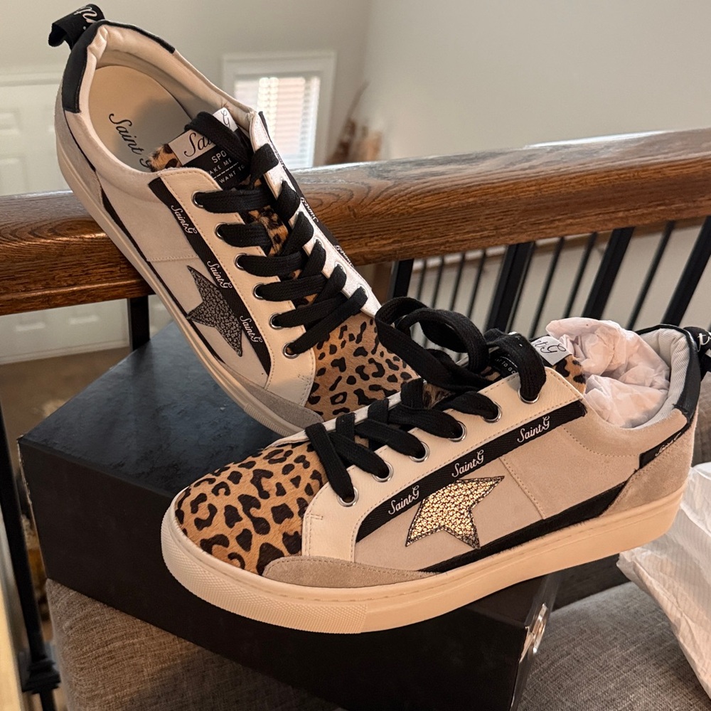 SAINT G Leather & Suede CHEETAH Print Sneakers US Women's 11💕 Stefani